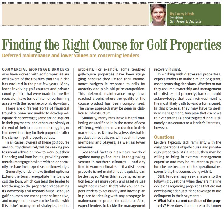 Finding the Right Course for Golf Properties 8-2013