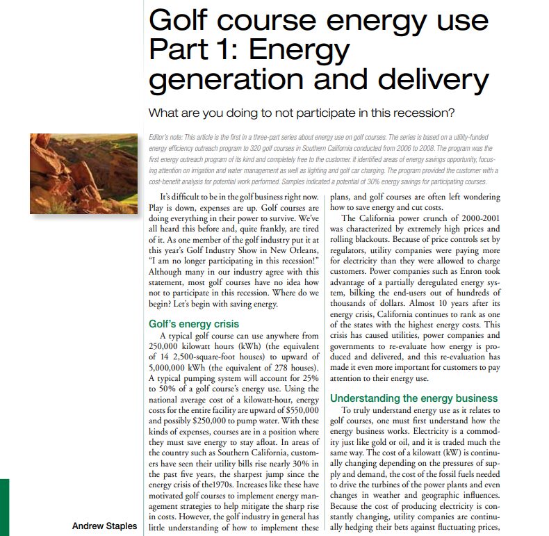GCSAA – Golf Course Energy Use, Part 1