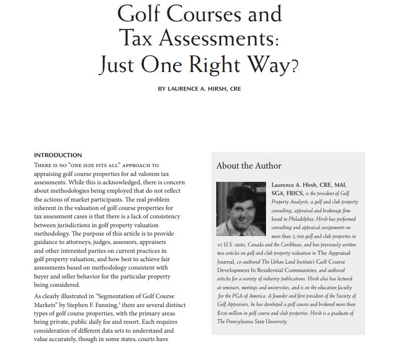 Golf Courses and Tax Assessments: Just One Right Way? 11-2013