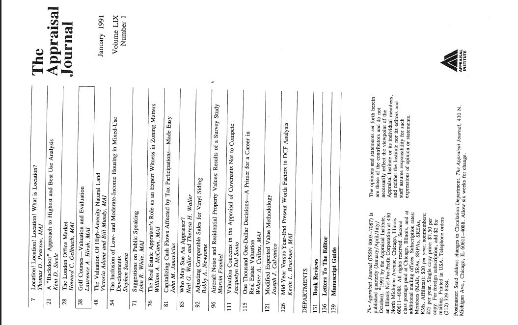 Hirsh Article – The Appraisal Journal 1991
