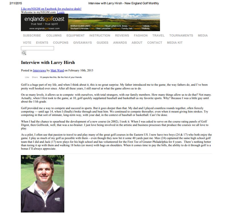 Interview with Larry Hirsh – New England Golf Monthly