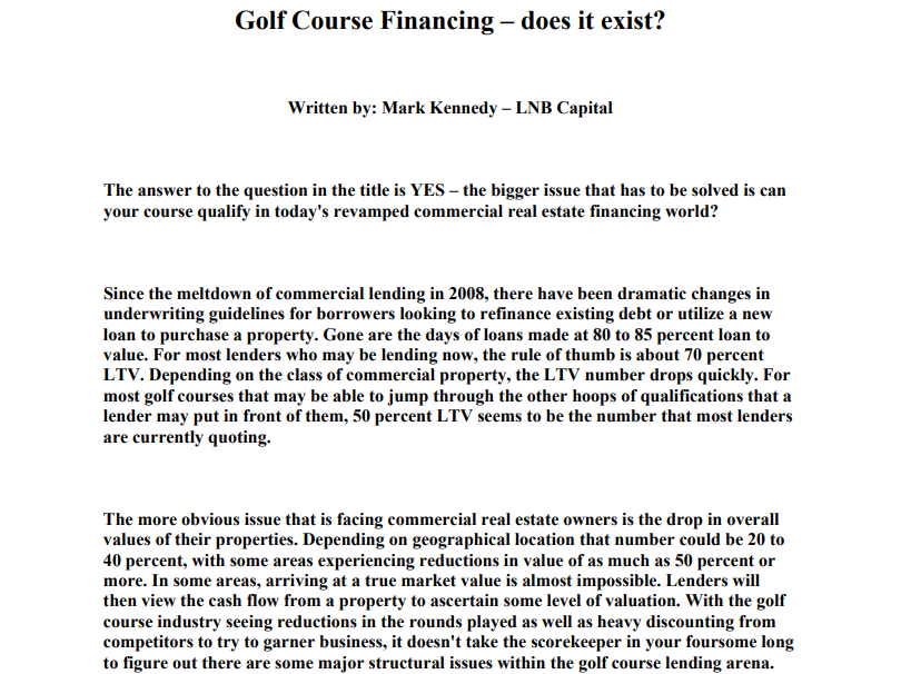 Golf Course Financing