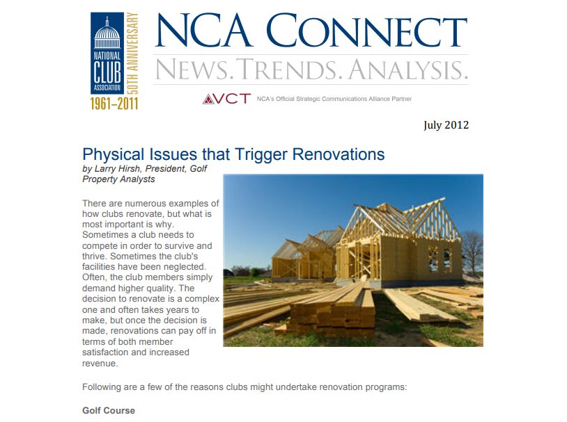 NCA Connect – Physical Issues that trigger Renovations