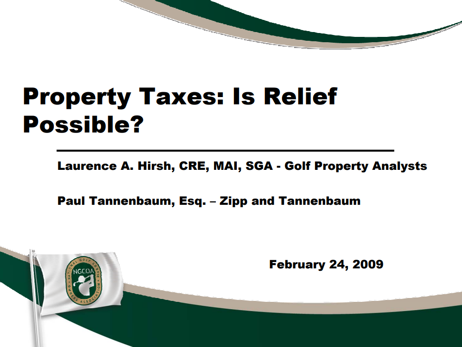 PA Golf Owner Assoc. Tax Presentation